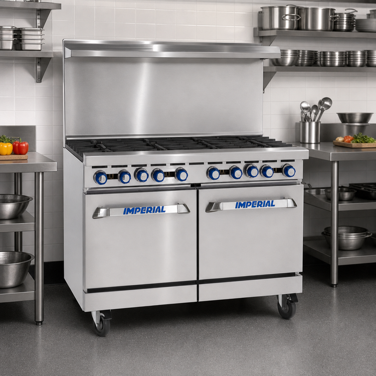 Product image #2 for Imperial Pro Series 48-Inch Gas Restaurant Range with 8 Open Burners, Standard Oven and Cabinet Base