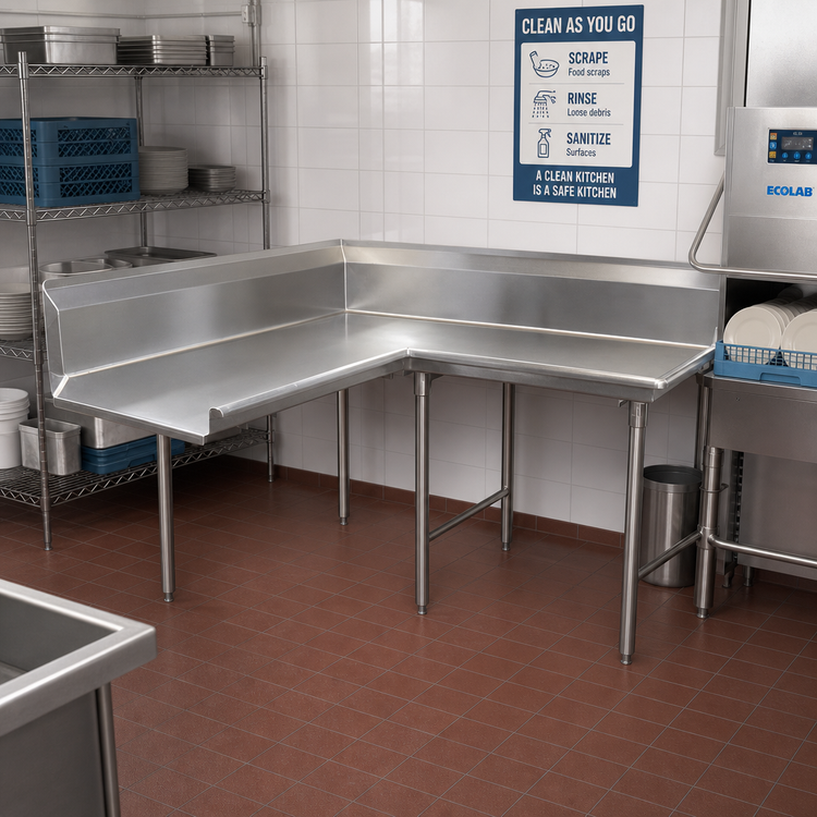 Product image #2 for Advance Tabco Korner Clean Right-Hand L-Shaped Corner Dishtable, 83-Inch, 14-Gauge 304 Stainless Steel