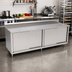 Thumbnail image #2 for John Boos Cabinet Base Enclosed Work Table with Sliding Doors, 132 x 24 Inches, 14-Gauge Stainless Steel Top, 5-Inch Backsplash
