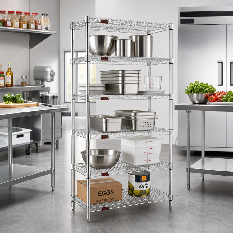 Product image #2 for Eagle Group 5-Tier Stationary Starter Wire Shelving Unit, 36" W x 21" D x 74" H, Chrome-Plated