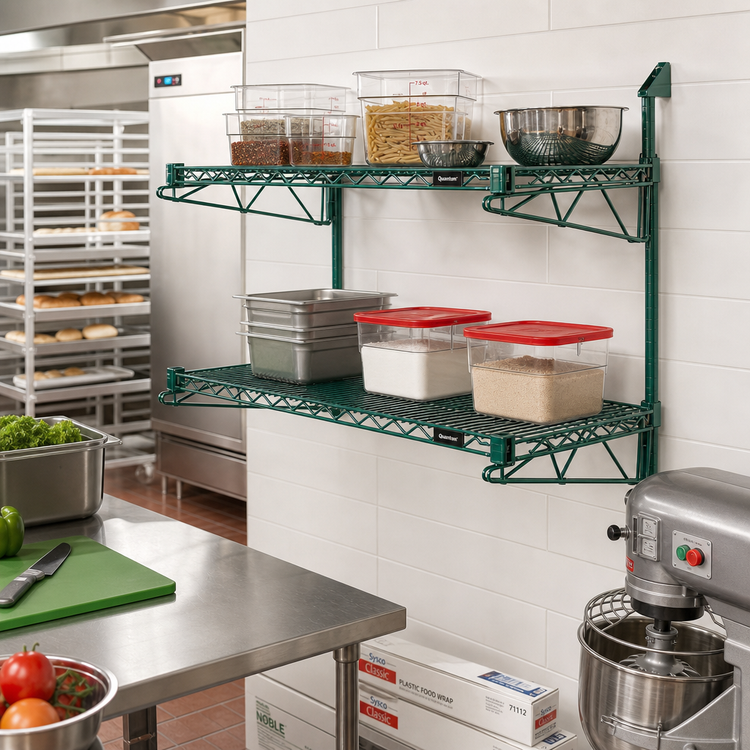 Product image #2 for Quantum Cantilever Double-Shelf Wall-Mount Wire Shelving Unit, 36 x 14 Inches, Green Epoxy