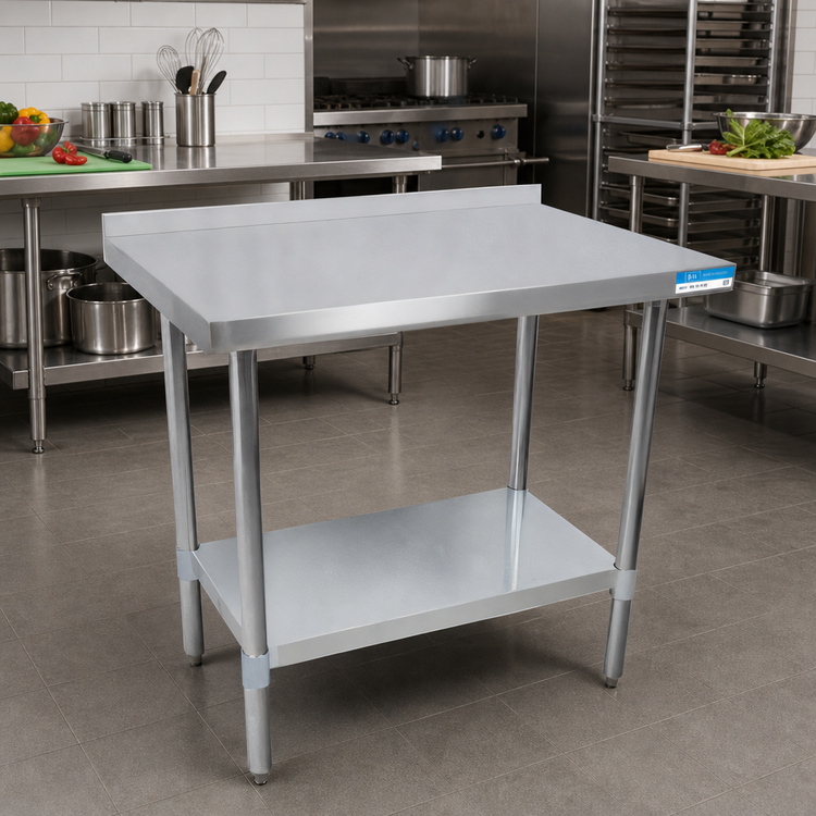 Product image #2 for 48-Inch x 18-Inch 18-Gauge T-430 Stainless Steel Work Table with 1-1/2-Inch Rear Riser and Galvanized Undershelf