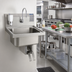 Thumbnail image #2 for 15-3/4 x 19-3/4 Inch Wall-Mounted 304 Stainless Steel Lavatory Hand Sink with Knee Valve, Gooseneck Spout, and Soap Dispenser