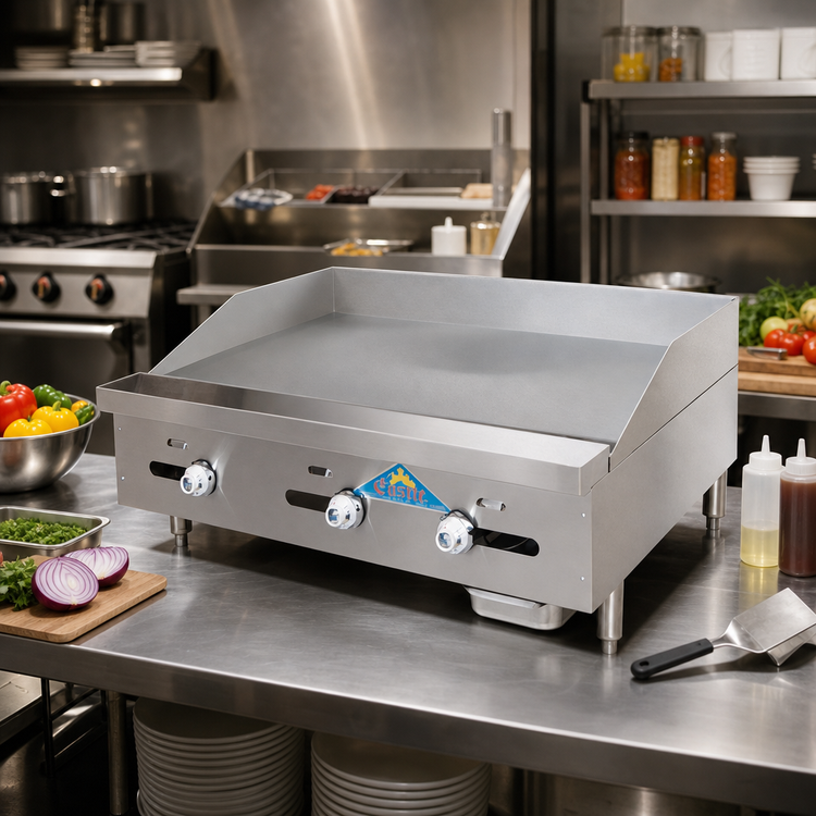 Product image #2 for Castle Series 30-Inch Countertop Gas Griddle with 1-Inch Polished Steel Plate and Thermostat Controls