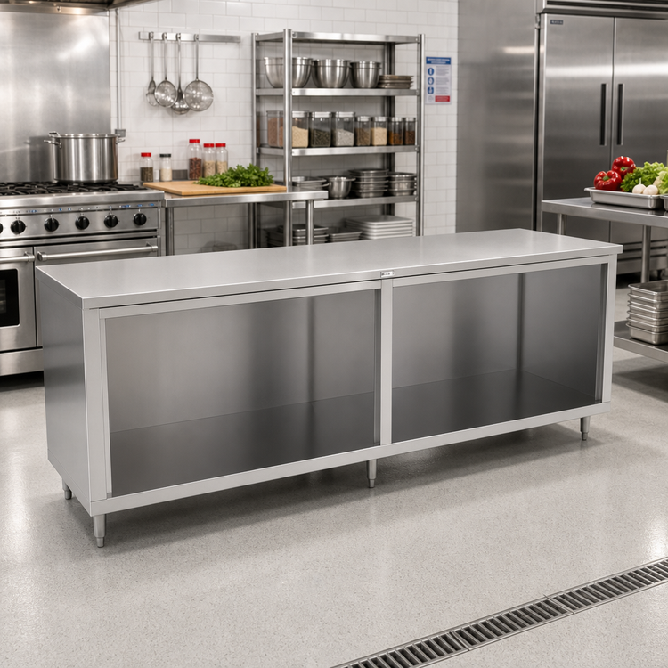 Product image #2 for John Boos 96-Inch x 30-Inch Open Front Stainless Steel Cabinet Base Work Table