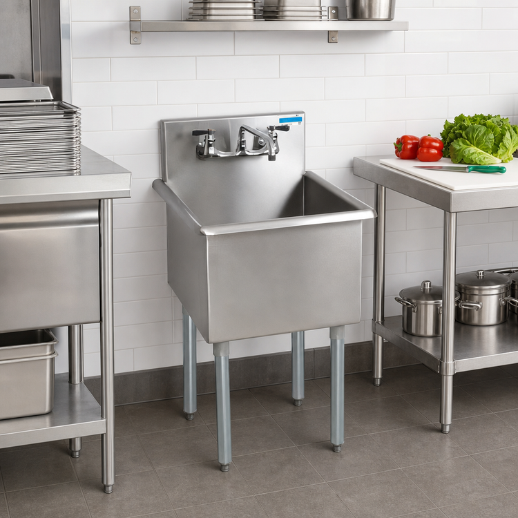 Product image #2 for BK Resources 1-Compartment Budget Sink with 18 x 18 x 14-Inch Compartment and 8-Inch Backsplash