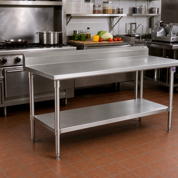 Product image #2 for John Boos Stallion 72-Inch x 24-Inch 16-Gauge Stainless Steel Top Work Table with 5-Inch Backsplash and Undershelf