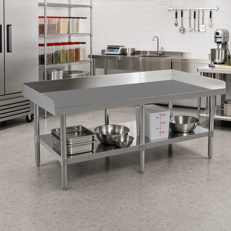 Product image #2 for Mixrite 60-1/4 Inch x 36 Inch Stainless Steel Equipment Stand with Rear and Side Upturn and Adjustable Undershelf