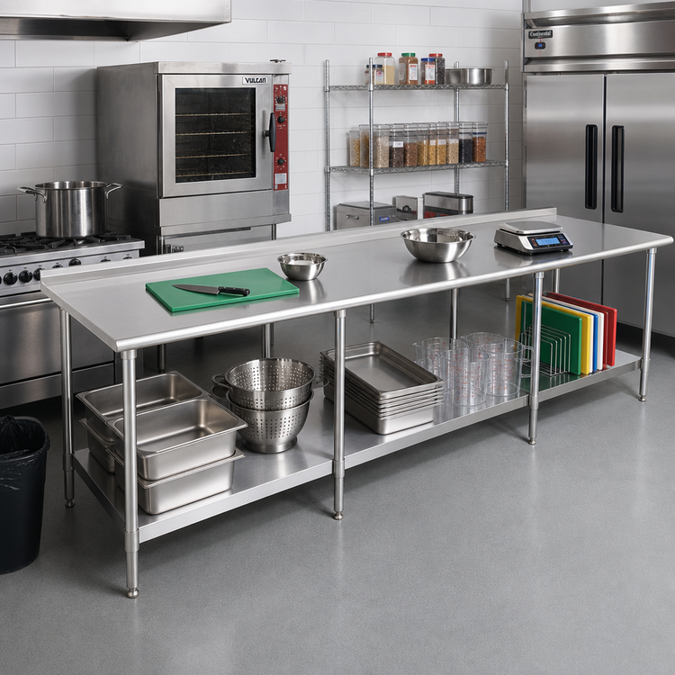 Product image #2 for Spec-Master 108-Inch x 24-Inch 300 Series Stainless Steel Work Table with Rear Up-Turn and Adjustable Undershelf