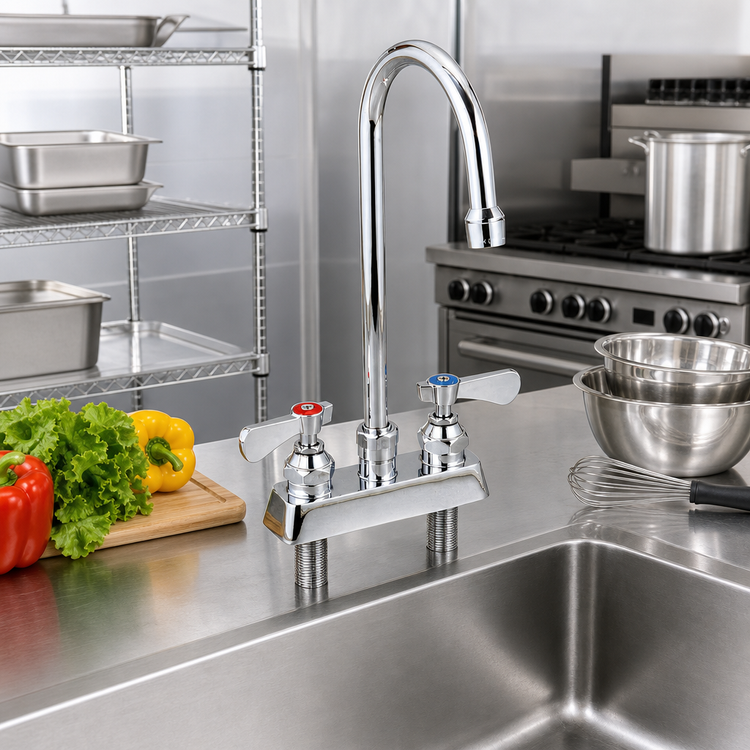 Product image #2 for OptiFlow Heavy Duty Solid Body Deck Mount Manual Faucet with 5-Inch Gooseneck Spout, 4-Inch Centers