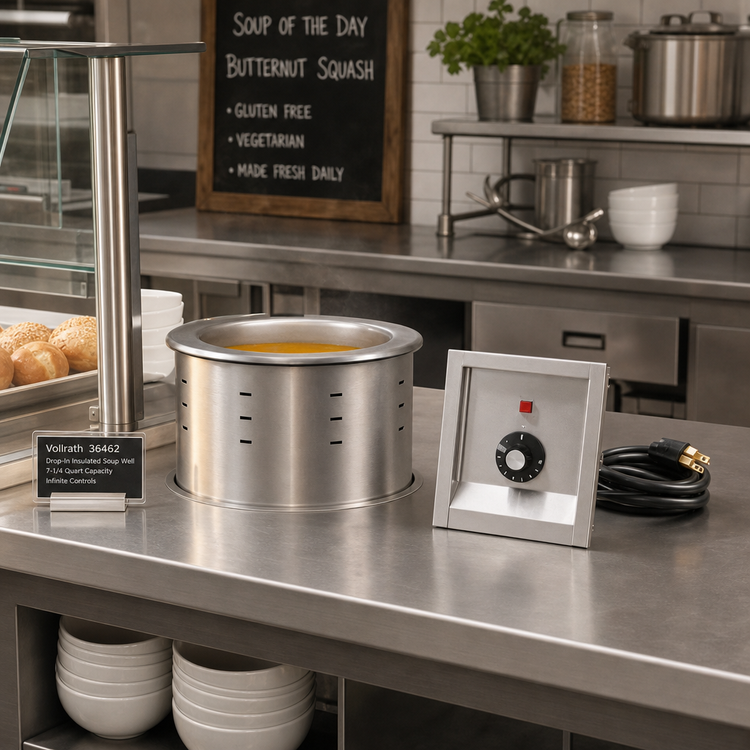 Product image #2 for Vollrath 36462 Drop-In Insulated Wet-Operation Soup Well with Infinite Controls, Stainless Steel, 7-1/4 Quart Capacity