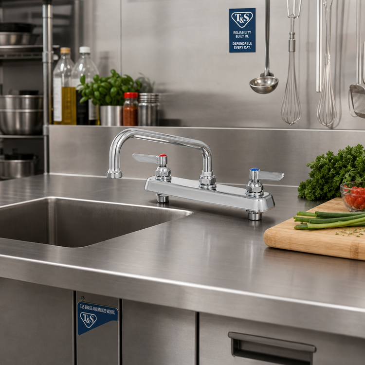 Product image #2 for T&S Brass B-1122-M Workboard Faucet with 10 Inch Swing Nozzle, 8 Inch Centers, Deck Mounted