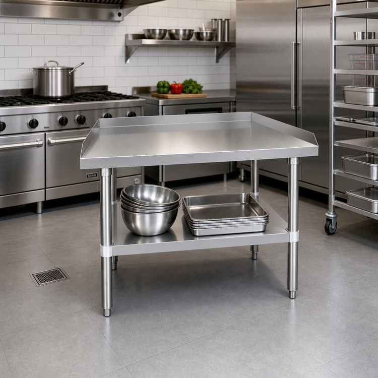 Product image #3 for Mixrite Stainless Steel Equipment Stand with Rear and Side Upturn, Adjustable Undershelf, 36-1/4 Inch x 30 Inch