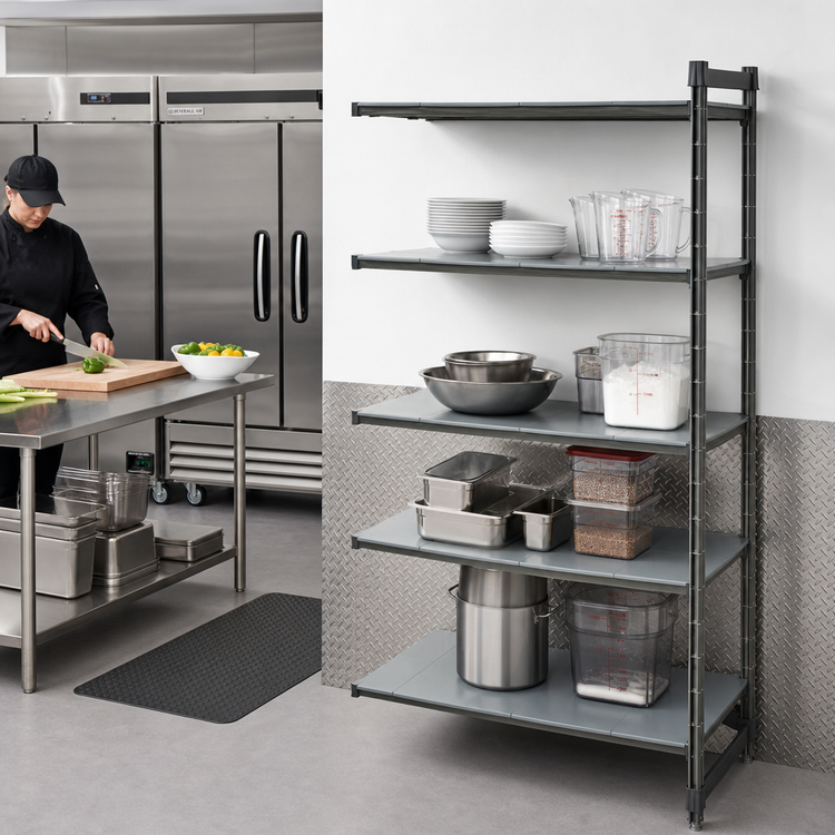 Product image #2 for Cambro Camshelving Basics Plus 5-Tier Solid Polymer Add-On Shelving Unit, 21 x 42 x 84 Inches, Brushed Graphite