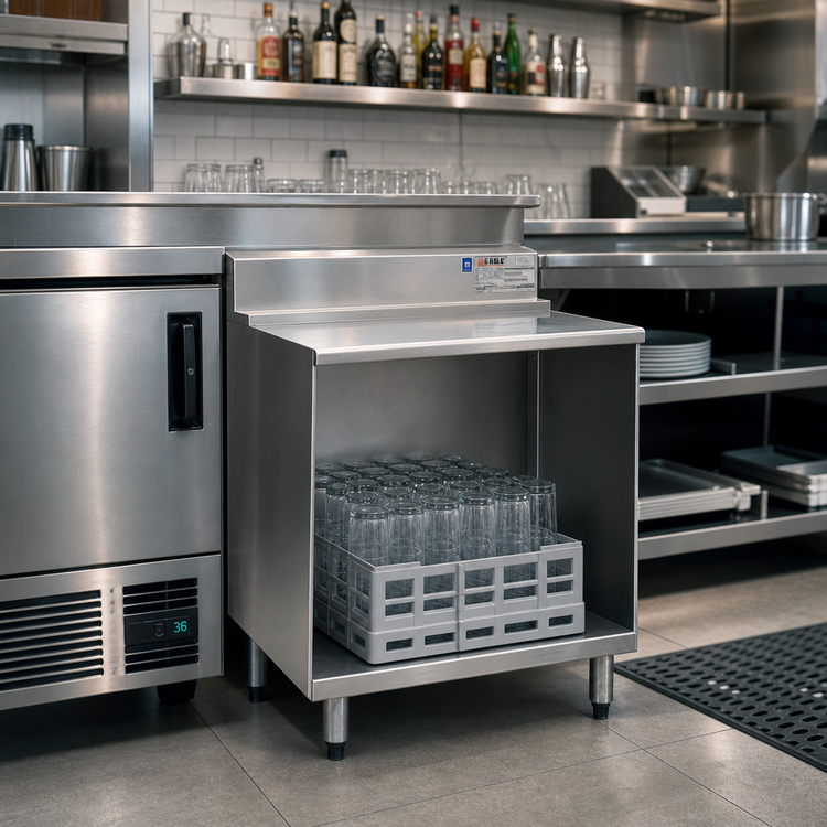 Product image #2 for Eagle 2200 Series Recessed Worktop Underbar Glass Rack Storage Unit, 18 Inch Wide, Open Front Cabinet Base