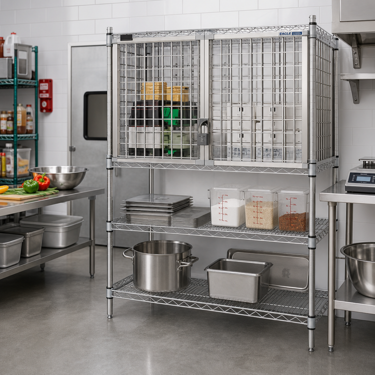 Product image #2 for Eagle Group Stainless Steel Security Enclosure Kit with Hinged Doors for Wire Shelving, 48 W x 18 D