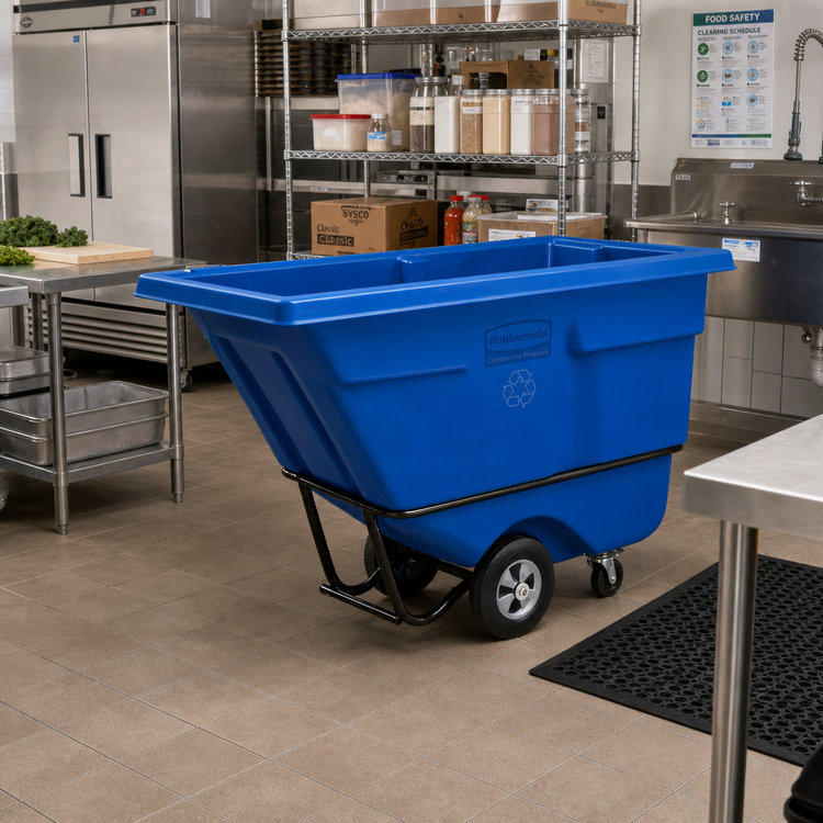 Product image #2 for Rubbermaid Commercial Recycling Tilt Truck, Standard Duty, 850 lb. Capacity, 1/2 Cu. Yd., Blue