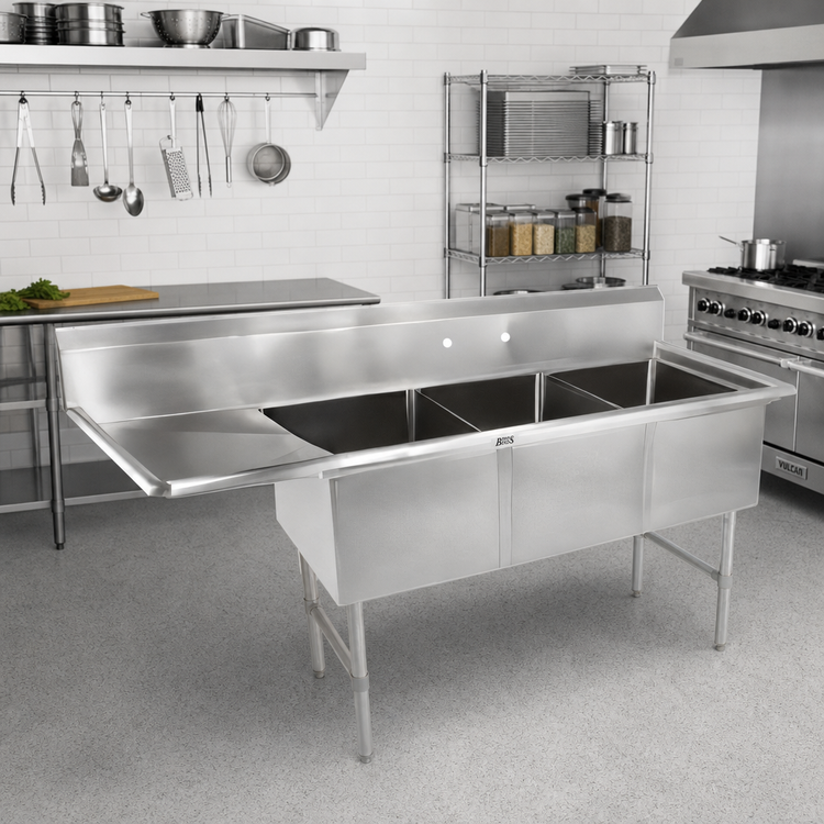 Product image #2 for John Boos B Series 3-Compartment Sink with Left Drainboard, 24-Inch Bowls