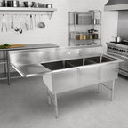 Thumbnail image #2 for John Boos 3B244-1D24L 3-Compartment Stainless Steel Sink with Left Drainboard, 24-Inch Bowls, 10-Inch Backsplash