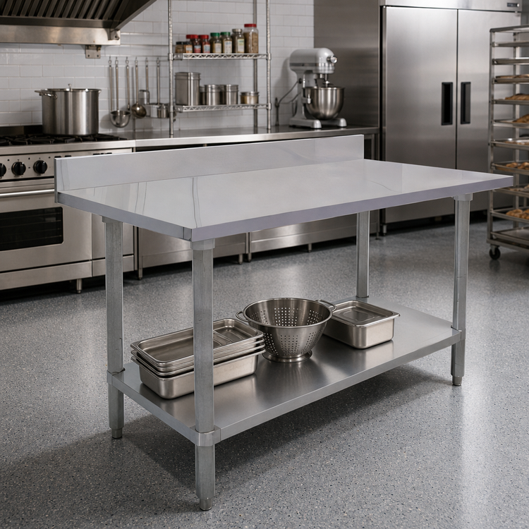 Product image #2 for Elite Series 60 x 30-Inch Stainless Steel Work Table with 4-Inch Backsplash and Undershelf