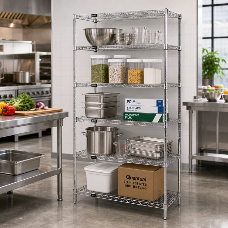 Product image #2 for Quantum 24 x 21 x 54 Inch Stationary 5-Shelf Wire Shelving Starter Kit, 304 Stainless Steel