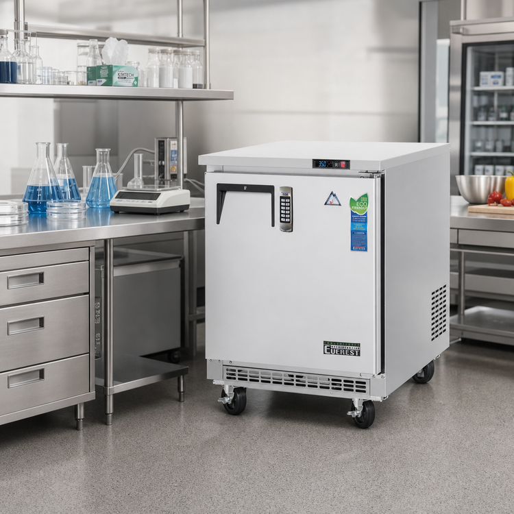 Product image #2 for Everest Refrigeration One-Section Laboratory Refrigerator with Solid Self-Closing Door, 7.5 Cu. Ft., Stainless Steel