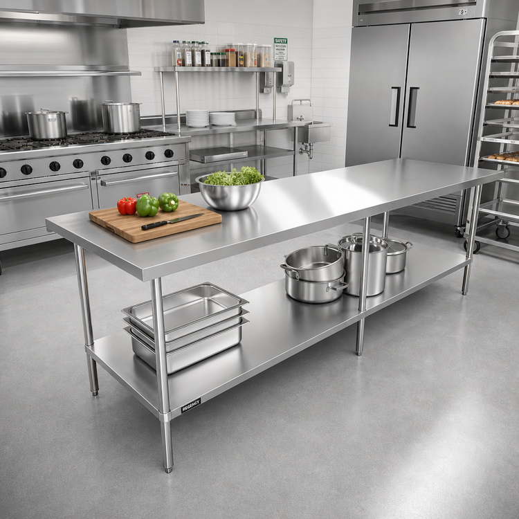Product image #2 for Sapphire 108 Inch x 18 Inch Stainless Steel Work Table with Undershelf, 16 Gauge 304 Top