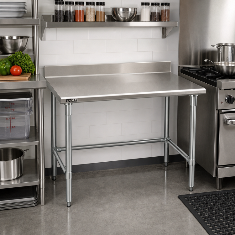 Product image #2 for Eagle Budget Series 30" x 24" Stainless Steel Work Table with 4-1/2" Backsplash and Galvanized Tubular Base