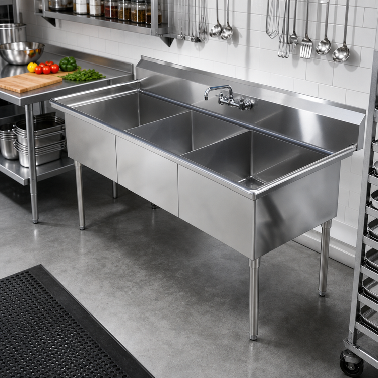 Product image #2 for Sapphire Manufacturing 3-Compartment Stainless Steel Commercial Sink with Backsplash, 59 x 26-1/2 Inches