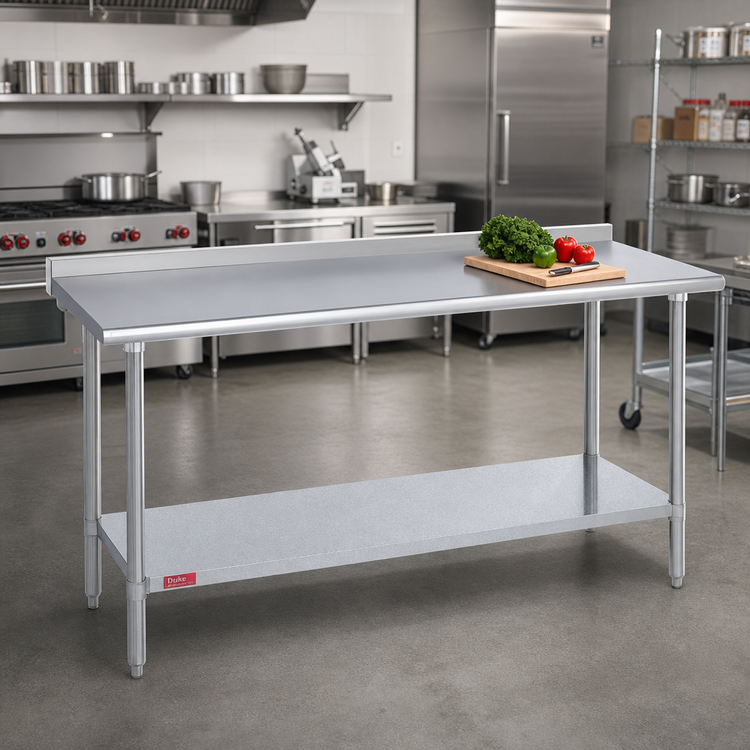 Product image #2 for Duke Stainless Steel Work Table with 1-1/8-Inch Straight Riser, 120-Inch x 30-Inch Top, and Galvanized Undershelf