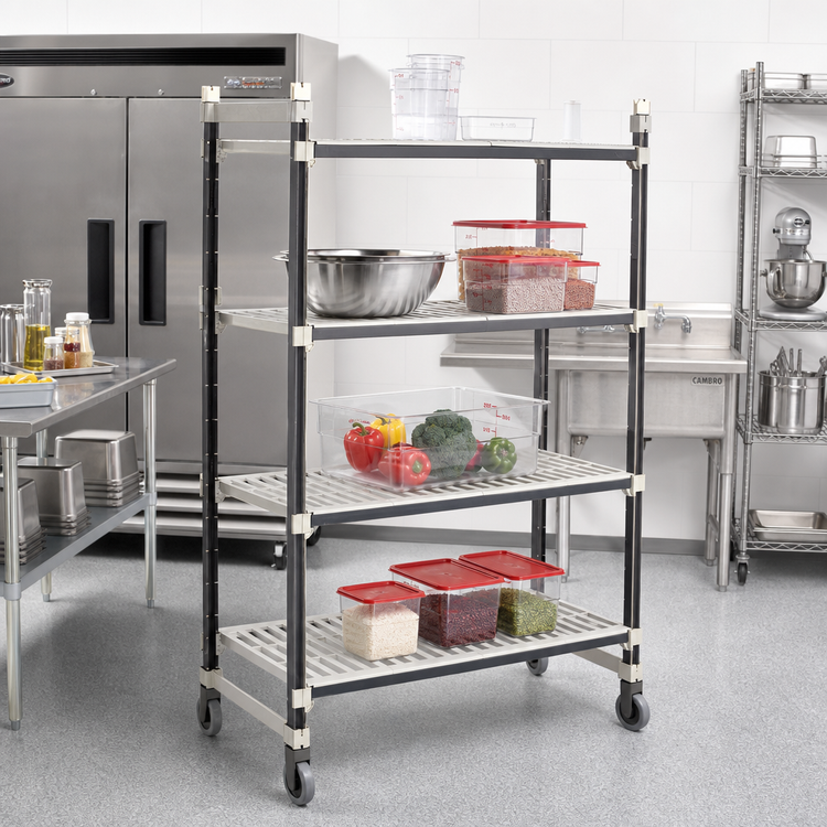 Product image #2 for Camshelving Elements XTRA High Density Top Rail Mobile Starter Unit, 18 x 36 x 80 Inches, 4 Vented Shelves, Speckled Gray