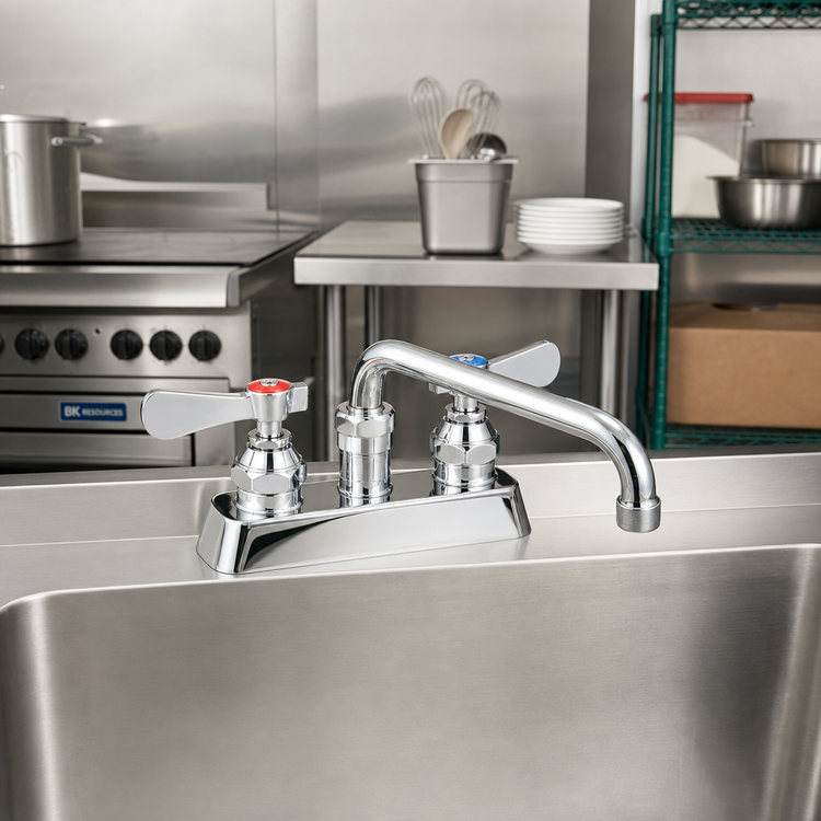 Product image #2 for BK Resources OptiFlow Heavy Duty Lead-Free Deck Mount Faucet with 4-Inch Centers and 14-Inch Swing Spout