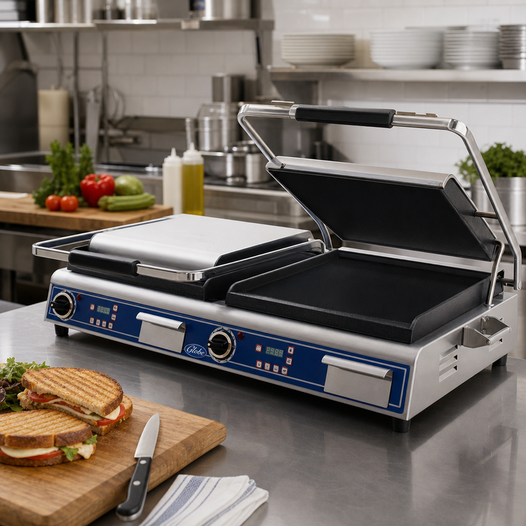 Product image #2 for Globe Deluxe 14-Inch Double Countertop Electric Sandwich/Panini Grill with Smooth Cast Iron Plates