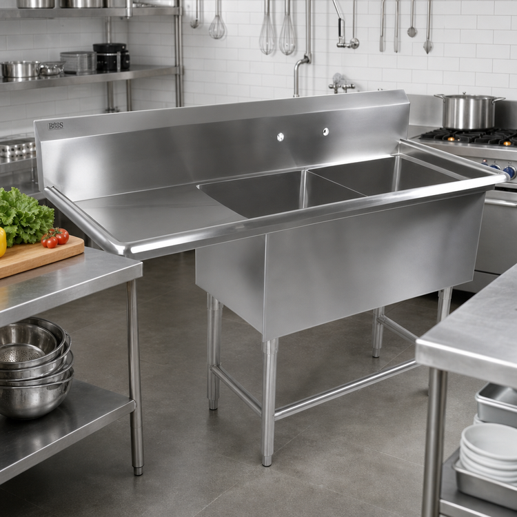 Product image #2 for John Boos Pro-Bowl 2-Compartment Stainless Steel Sink with Left Drainboard and 10-Inch Backsplash
