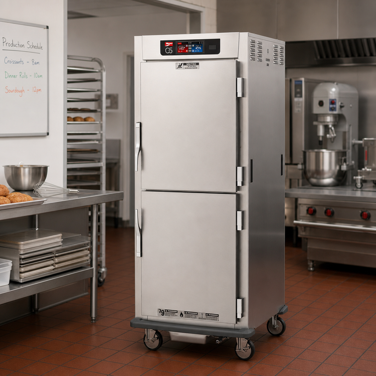 Product image #2 for Metro C5 9 Series Full Height Mobile Pass-Thru Controlled Humidity Heated Holding and Proofing Cabinet with Solid & Glass Dutch Doors, 17-Pan Capacity, 120V