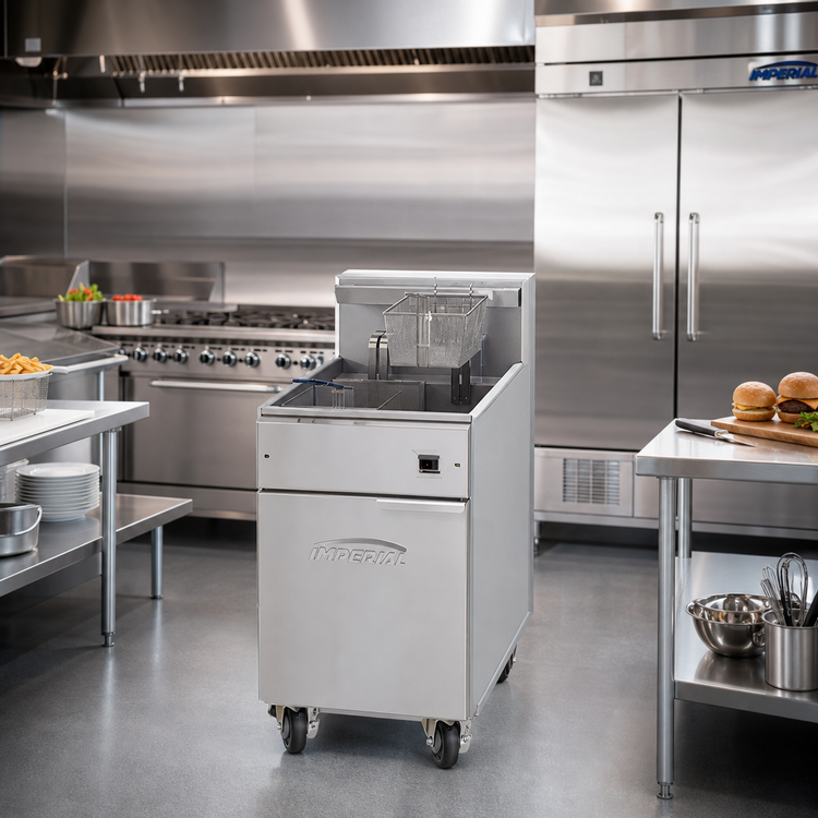 Product image #2 for Imperial IFS-75-EU 75 lb. Electric Floor Fryer, 18 kW, Tilt-Up Elements