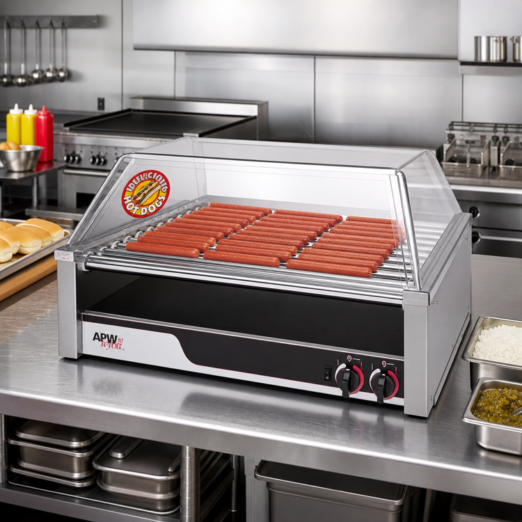 Product image #2 for APW Wyott X*PERT HotRod HR-45 Flat Surface Roller Hot Dog Grill, 120V, Chrome Rollers