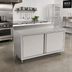 Thumbnail image #2 for John Boos 84-Inch x 30-Inch Enclosed Work Table with Hinged Doors, 14-Gauge Stainless Steel Top and 5-Inch Backsplash