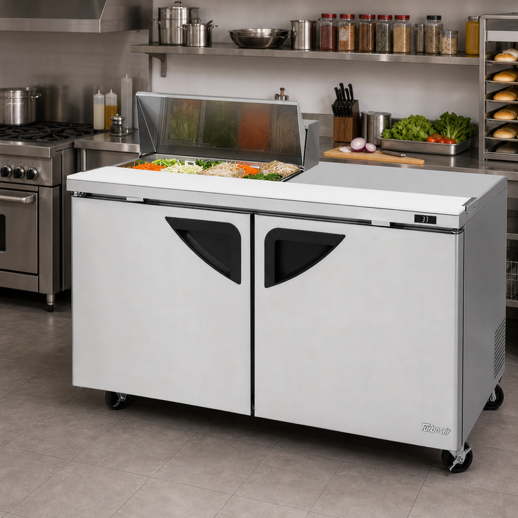 Product image #2 for Turbo Air Super Deluxe Two-Section Sandwich/Salad Prep Table, 60-Inch, 16 Cu. Ft., 8-Pan Opening, Stainless Steel