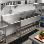 Thumbnail image #2 for John Boos Pro-Bowl 4PB24-1D24L 4-Compartment Stainless Steel Sink, 24-Inch Bowls, Left Drainboard, 10-Inch Backsplash