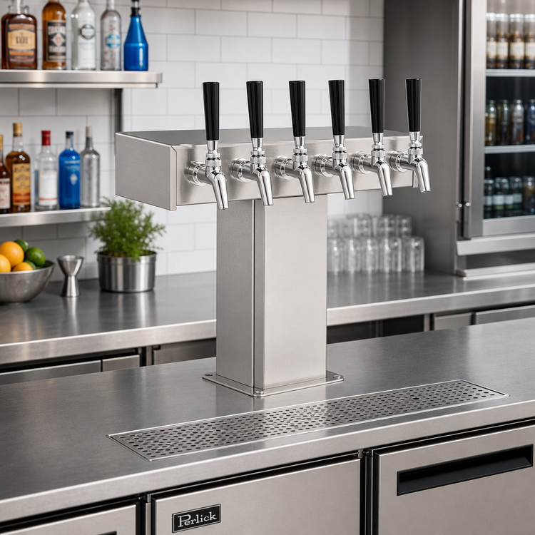 Product image #2 for Perlick EA2110-6BPC 6-Faucet Air-Cooled Tee Beer Dispensing Tower, Polished Chrome