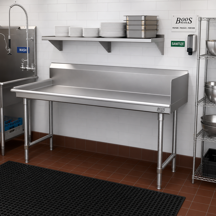 Product image #2 for John Boos Pro-Bowl Clean Straight Stainless Steel Dish Table with 10-Inch Boxed Backsplash, 96-Inch, Right-to-Left Operation