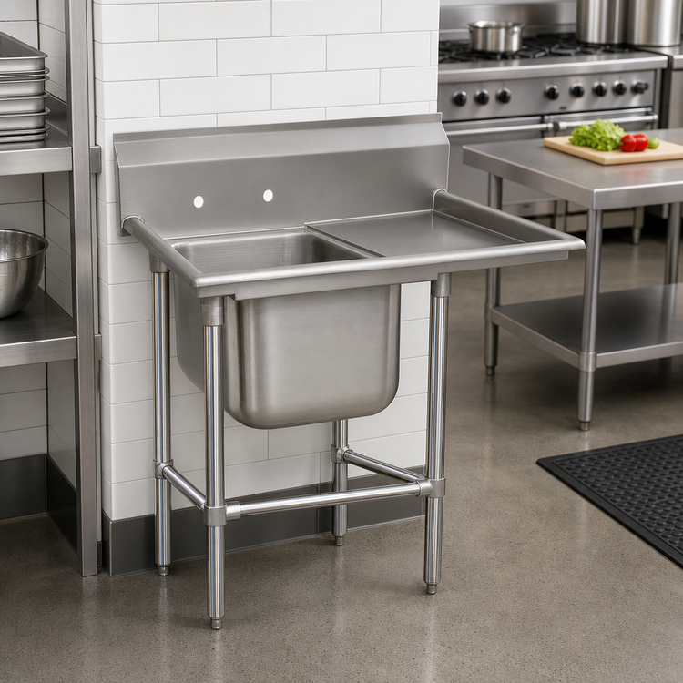 Product image #2 for Advance Tabco Regaline 1-Compartment Commercial Sink with Right-Hand Drainboard, 20 x 20 x 14 Inch Bowl