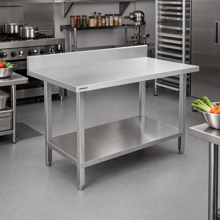 Product image #2 for Omcan Elite Series Stainless Steel Work Table with 4-Inch Backsplash and Undershelf, 48 x 30 x 38 Inches