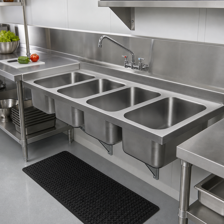 Product image #2 for Eagle Group Four-Compartment Weld-In Sink with 12" x 14" x 9-1/2" Bowls, 304 Stainless Steel