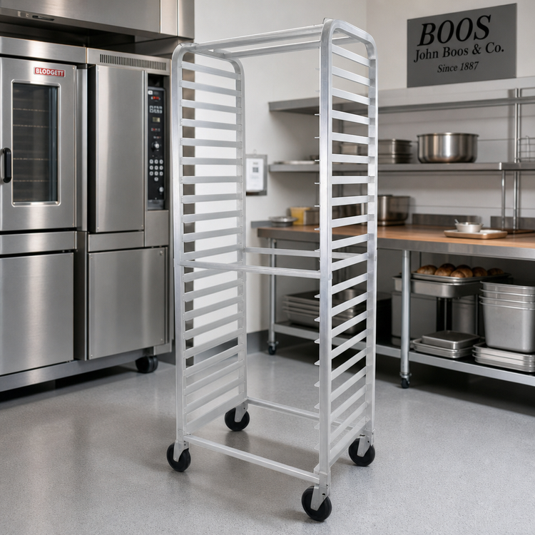 Product image #2 for John Boos Mobile Aluminum Side-Load Bun Pan Rack, 20-Pan Capacity, 28-1/2 x 18 x 70 Inches