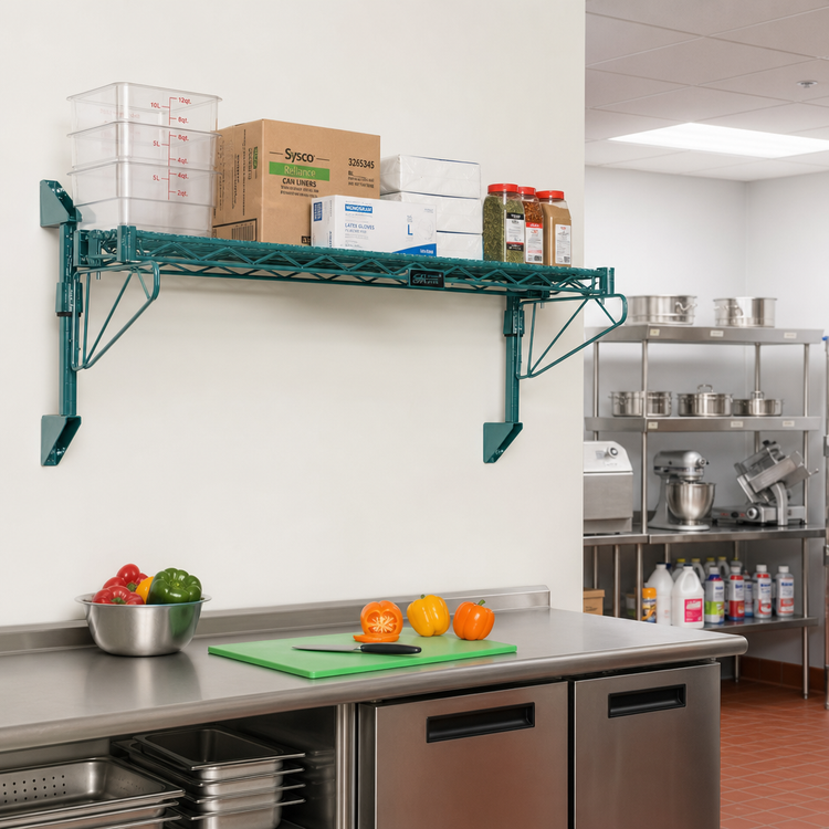 Product image #2 for Quantum Cantilever Single Shelf Wall-Mount Shelving Unit, 60 x 21 Inches, Green Epoxy Antimicrobial Finish