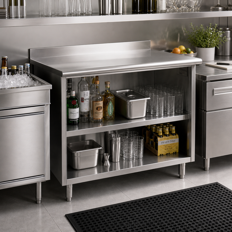 Product image #2 for Spec-Master Underbar Cabinet Base Work Table with Open Front, 120W x 24D, 304 Stainless Steel Top