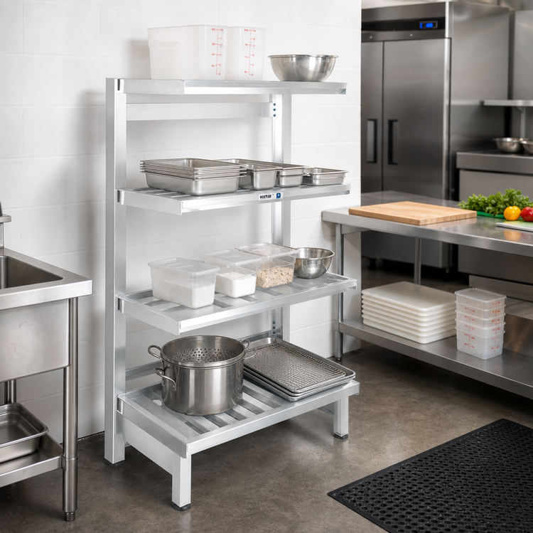 Product image #2 for Channel T-Bar Cantilevered Shelving System, Aluminum, 48" W x 24" D x 72" H