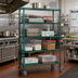Thumbnail image #2 for Quantum Mobile Wire Shelving Cart, 60 x 24 x 69 Inches, 5 Shelves, Green Epoxy Coated
